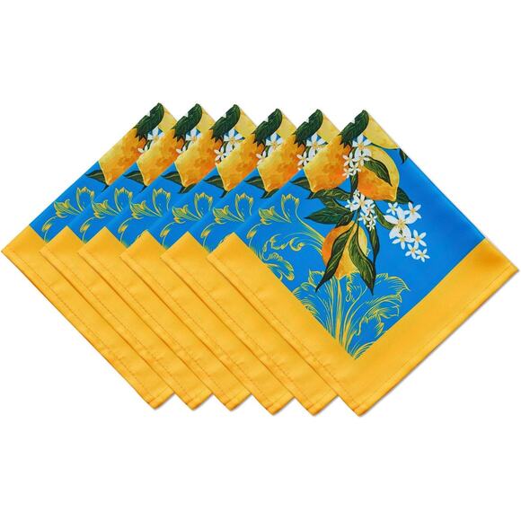 NEW Mediterranean Provence Blue Lemon Cloth 20x20 Napkin Set ( Set of 6 ) - Picture 1 of 3